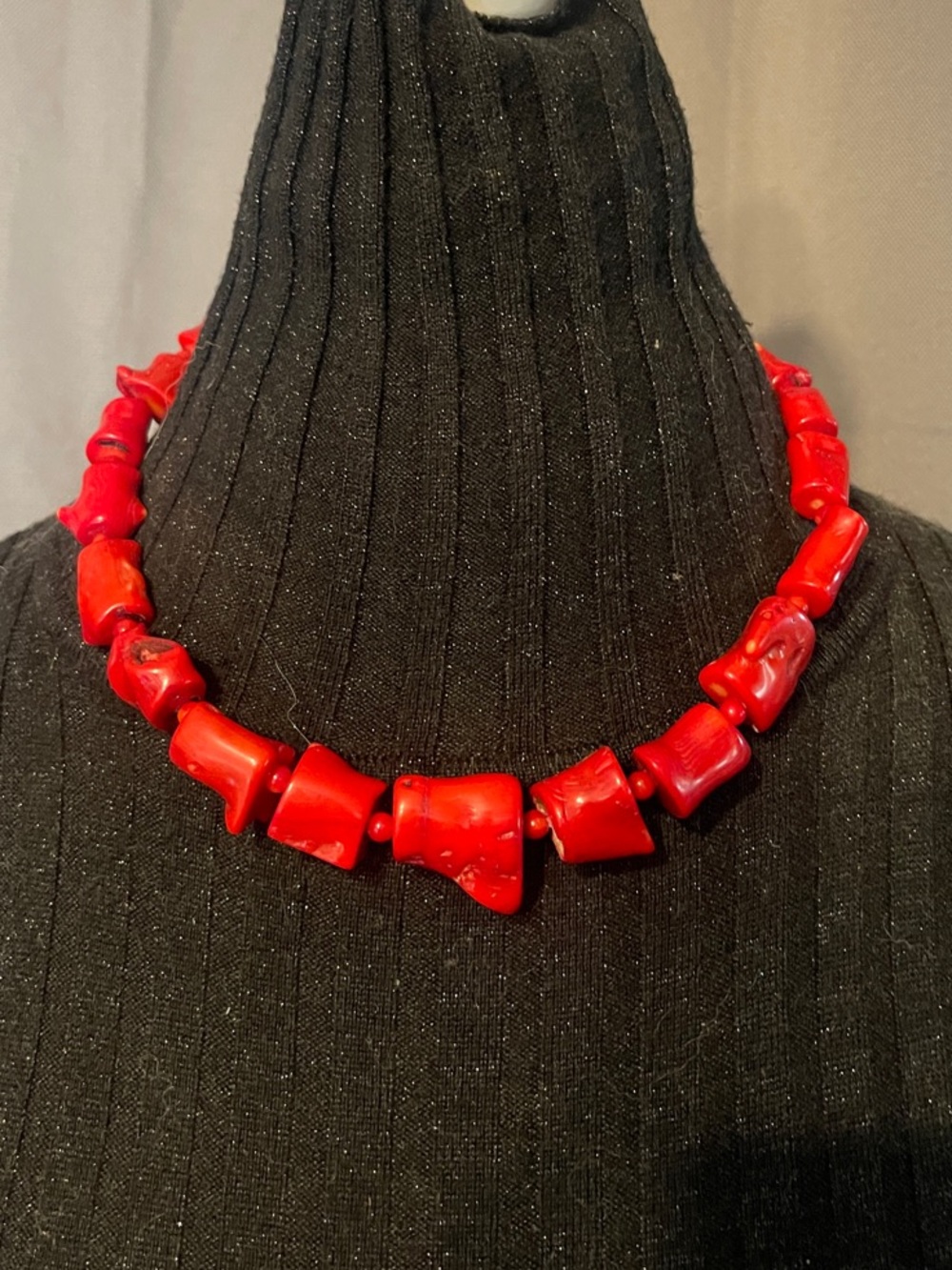 Red Chunky Coral Bead Necklace beautiful amazing necklace 20.5” long chunky